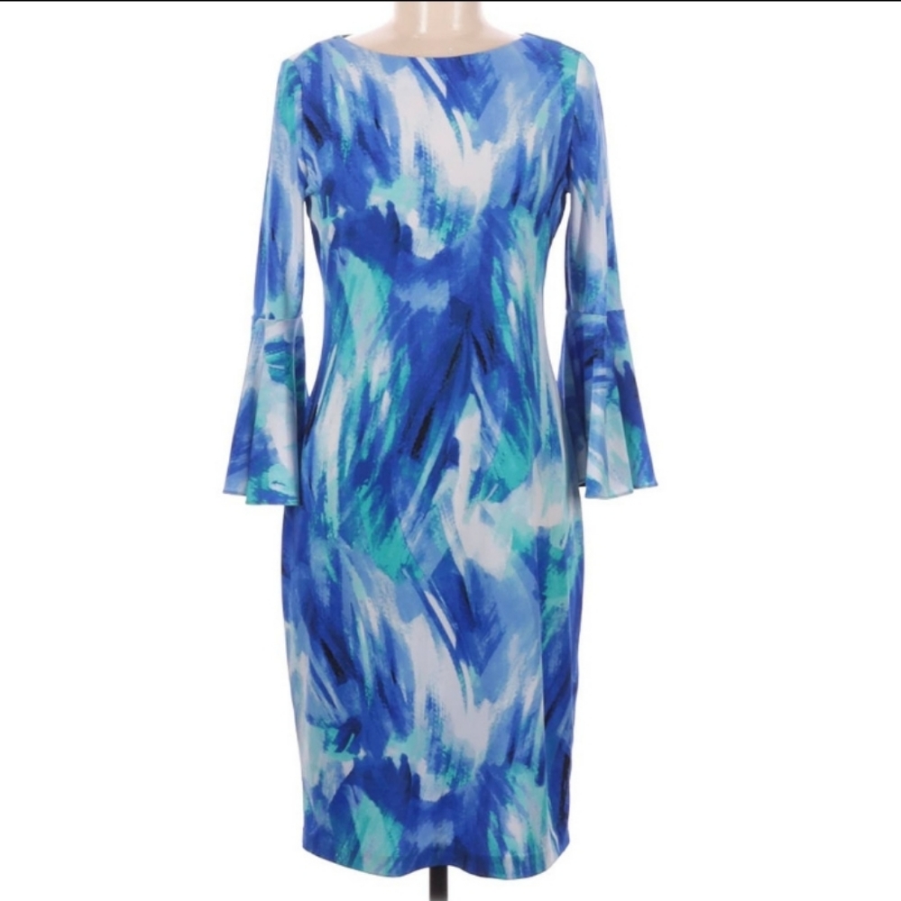 Calvin Klein Watercolor Bell Sleeve Dress Size 6